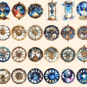 Time Wheels Watercolor Clipart Bundle - 213+ transparent PNG, Vintage clock graphics, Timeless timepiece png,Commercial use,Digital download