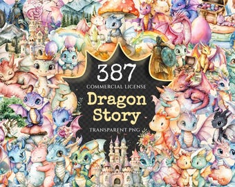 Watercolor Dragon Clipart Bundle – 384+ Fairytale PNG (Digital Download)