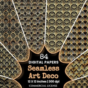 Art Deco Seamless Digital Paper - 84 Scrapbook patterns, Vintage art deco designs, Black and gold pattern, Commercial use, Digital download
