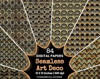 Art Deco Black & Gold Patterns – 84 Seamless Digital Papers (Digital Download)