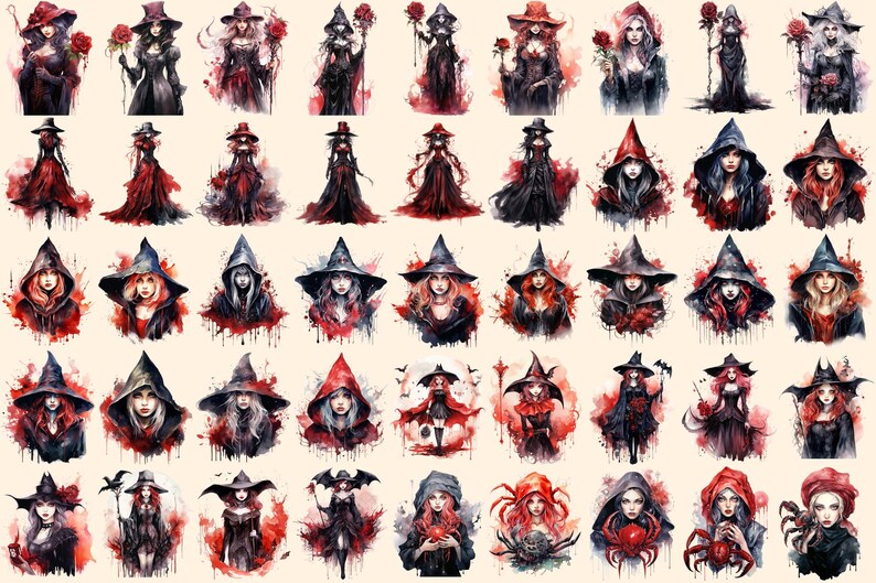 Gothic Witches Watercolor Clipart Bundle – Fantasy PNG Graphics ...
