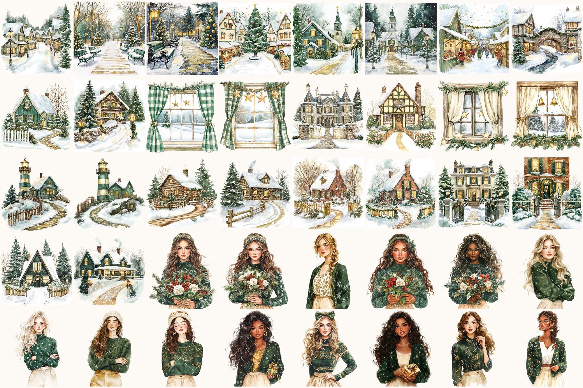 Cozy Yuletide Watercolor Clipart Set – 275+ PNG Graphics (digital ...