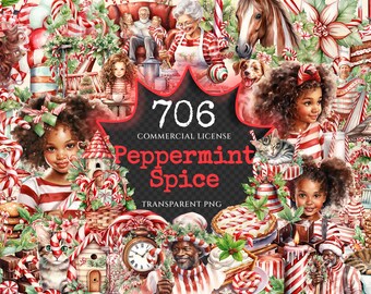Peppermint Spice Watercolor Clipart – 702+ Holiday PNG (Digital Download)