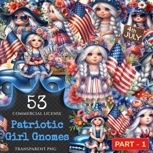 Patriotic Girl Gnomes PNG Clipart Collection - 53 PNG, Independence day graphics, Patriotic gnome png, Commercial use, Digital download