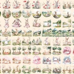 Cottagecore Bunnies Watercolor Clipart Bundle - 594+ transparent PNG, Rustic rabbit graphics, Cute bunny, Commercial use, Digital download
