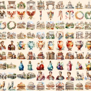 Ancient Rome Watercolor Clipart Bundle - 860+ transparent PNG, Classical empire graphics, Ancient roman, Commercial use, Digital download
