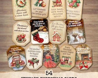 Vintage Christmas Cards - Holiday Quotes, Ephemera (Digital Download)