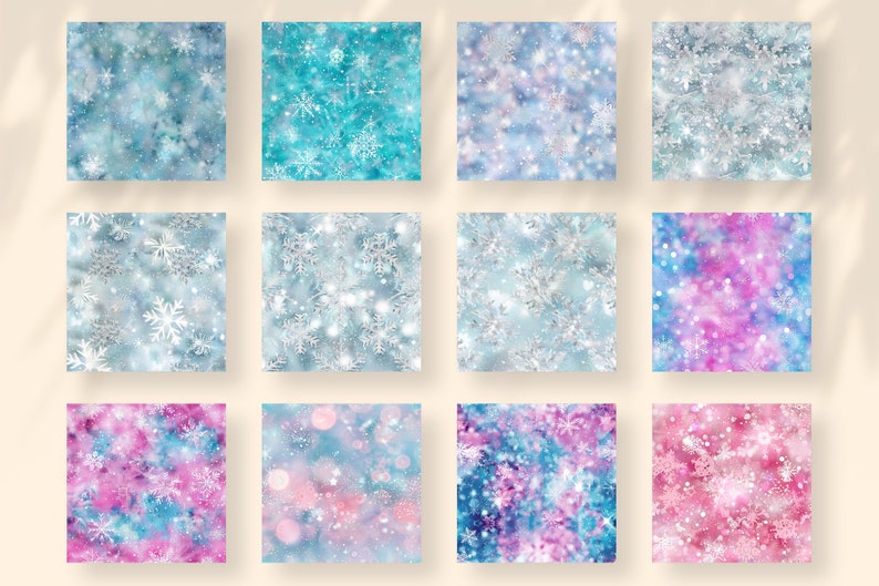 Frozen Winter Snowflake Digital Paper – Glittery Seamless Patterns ...