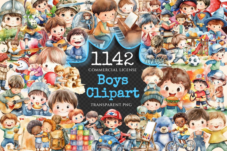 Watercolor Boys Clipart Bundle – 1140+ PNG Illustrations (digital ...