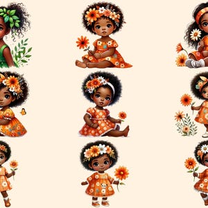 Little Girls (P-3) PNG Clipart Collection - 43 PNG, Adorable dark-skinned girl graphics, African girl png, Commercial use, Digital download