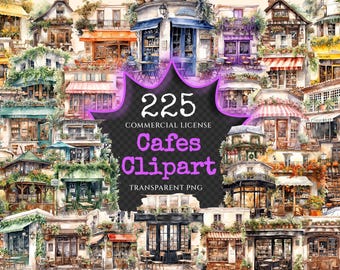 Watercolor Cafes Clipart Bundle – Charming Bistro Graphics (Digital Download)