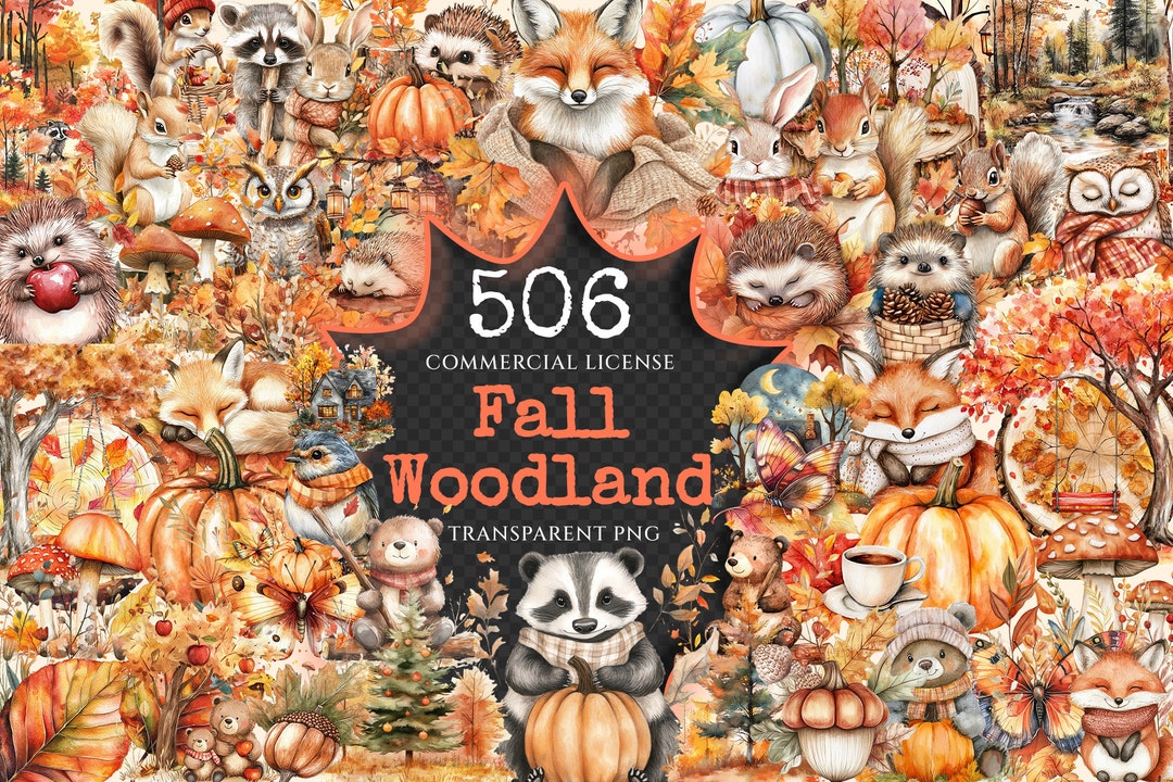 Fall Watercolor Clipart Bundle – Woodland Animals, 502+ PNG (digital ...