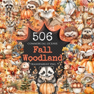 Fall Woodland Watercolor Clipart Bundle - 502+ transparent PNG, Warm forest animal graphics, Fall woodland, Commercial use, Digital download