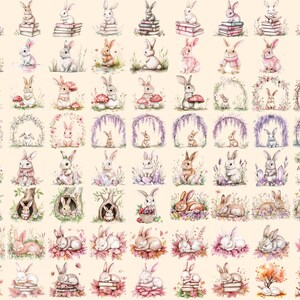 Cottagecore Bunnies Watercolor Clipart Bundle - 594+ transparent PNG, Rustic rabbit graphics, Cute bunny, Commercial use, Digital download