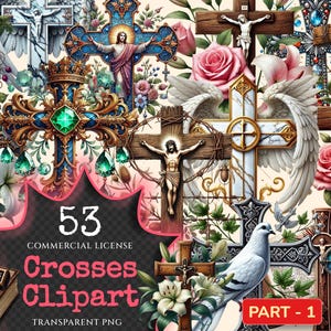 Crosses PNG Clipart Collection - 53 PNG, Faith based illustrations, Christian symbol art, Commercial use, Digital download