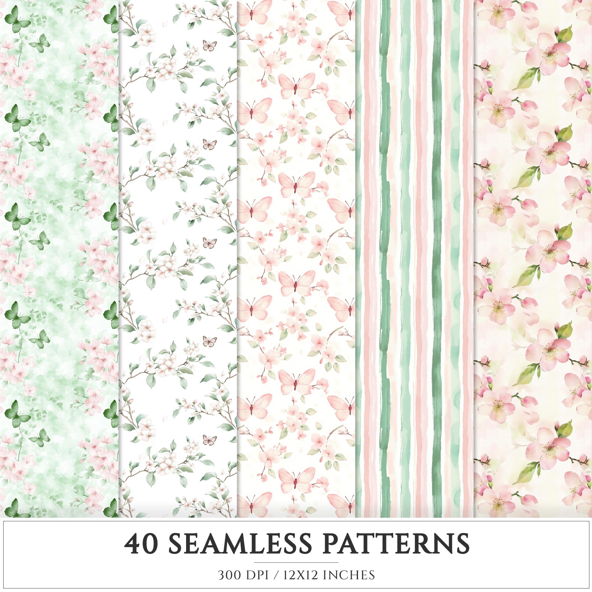 Spring Floral Seamless Patterns, JPEG, Digital Scrapbook Paper (digital ...