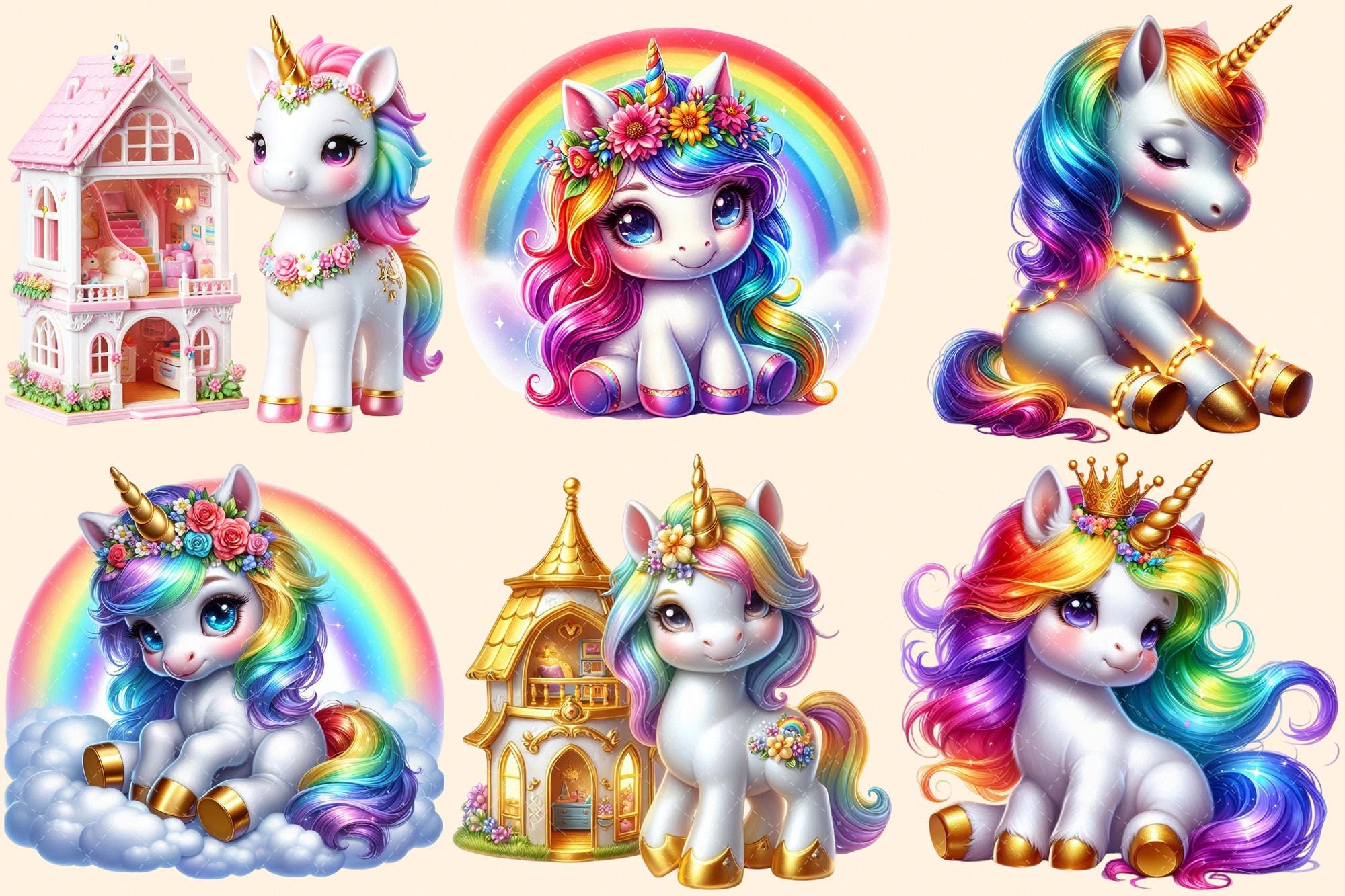 Baby Unicorns Clipart – Magical Illustrations, Commercial Use (PNG ...