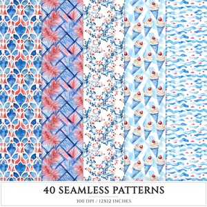 Puerto Rico Seamless Pattern, Tropical Bloom, Palm Leaves (digital ...