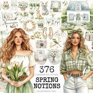 Spring Notions Watercolor Clipart Set - 373+ transparent PNG, Floral season graphics, Springtime png images, Commercial use,Digital download