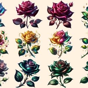 Fantasy Roses PNG Clipart Collection - 54 PNG, Magical rose illustration, Enchanted floral art, Commercial use, Digital download
