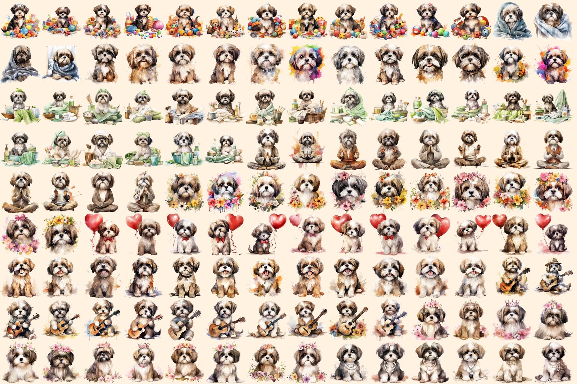 Shih Tzu Watercolor Clipart Bundle – 853+ PNG Images (digital Download ...