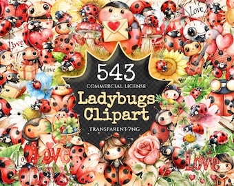 Watercolor Ladybugs Clipart Bundle – 540+ PNG Illustrations (Digital Download)