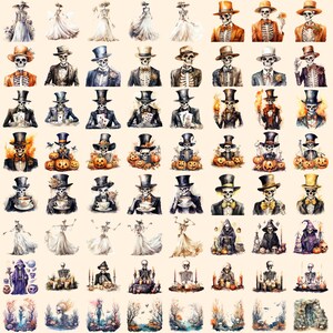 Skeletons Watercolor Clipart Bundle - 610+ transparent PNG, Spooky halloween graphics, Skeleton png images, Commercial use, Digital download