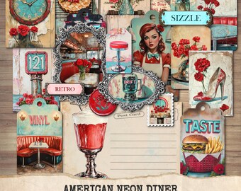 American Diner Ephemera Kit – 1950s Retro Printables (Digital Download)