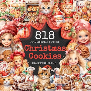 Christmas Cookies Watercolor Clipart Bundle - 815+ transparent PNG, Holiday cookie graphics, Festive baking, Commercial use,Digital download