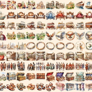 Ancient Rome Watercolor Clipart Bundle - 860+ transparent PNG, Classical empire graphics, Ancient roman, Commercial use, Digital download