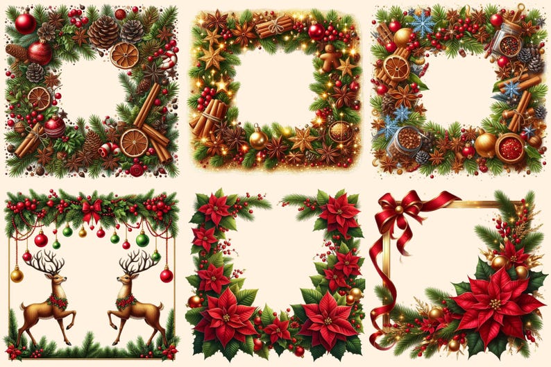 Christmas Frame Clipart – 27 PNG Festive Holiday Borders (Digital ...
