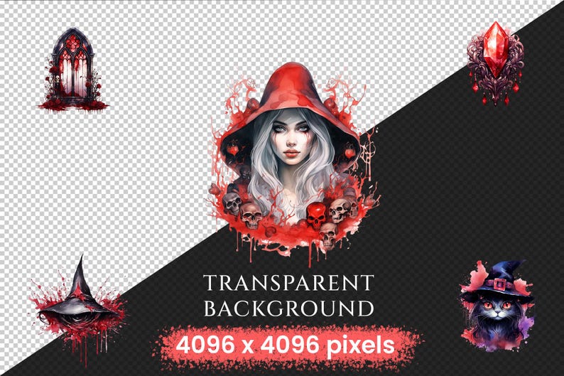 Gothic Witches Watercolor Clipart Bundle – Fantasy PNG Graphics ...