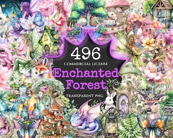 Enchanted Forest Watercolor Clipart Bundle – 492+ PNG Graphics (Digital Download)