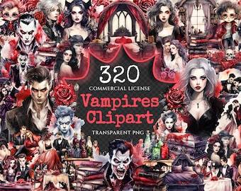 Vampire Watercolor Clipart Bundle – Gothic Illustrations (Digital Download)