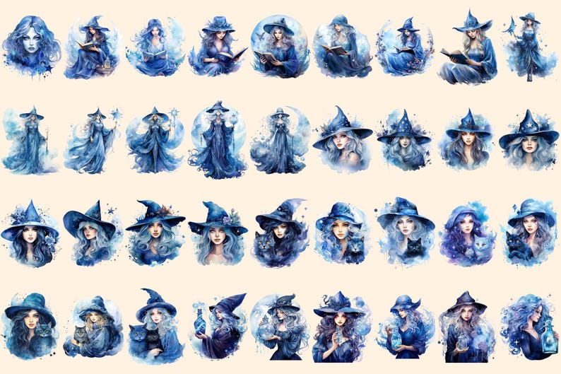 Celestial Witches Watercolor Clipart Bundle – Fantasy PNG Graphics ...