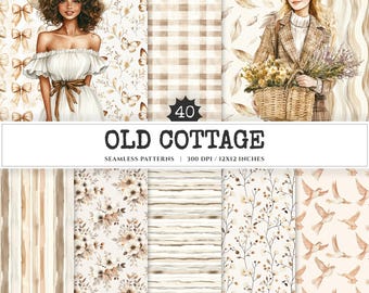 Cottagecore Floral Seamless Patterns, Rustic Scrapbook Paper (Digital Download)