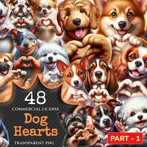Dog Hearts PNG Clipart Collection - 48 PNG, Charming puppy illustrations, Sweet dog love printables, Commercial use, Digital download