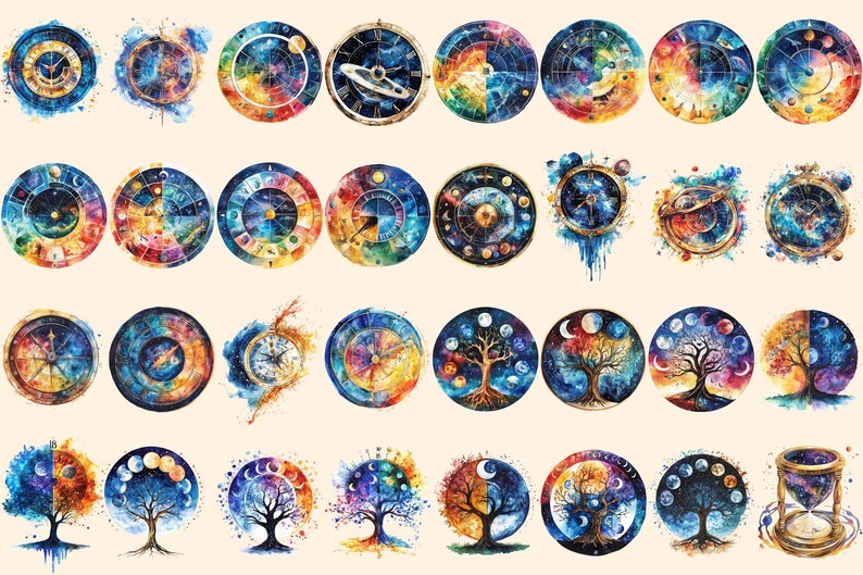 Time Wheels Watercolor Clipart Bundle - 213+ transparent PNG, Vintage clock graphics, Timeless timepiece png,Commercial use,Digital download