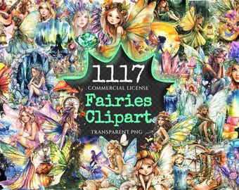 Fairies Watercolor Clipart Bundle – 1113+ PNG, Commercial Use (Digital Download)