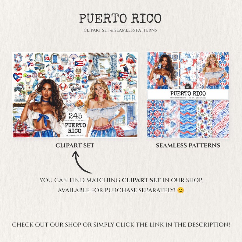 Puerto Rico Seamless Pattern, Tropical Bloom, Palm Leaves (digital ...