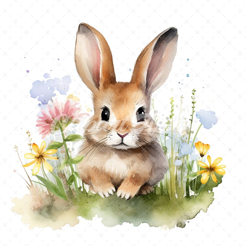 20 High-quality Bunny in a Meadow Clipart - Bunny Meadow Digital ...