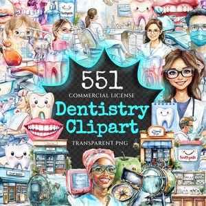 Dentistry Watercolor Clipart Bundle - 547+ transparent PNG, Dental equipment graphics, Oral health images, Commercial use, Digital download