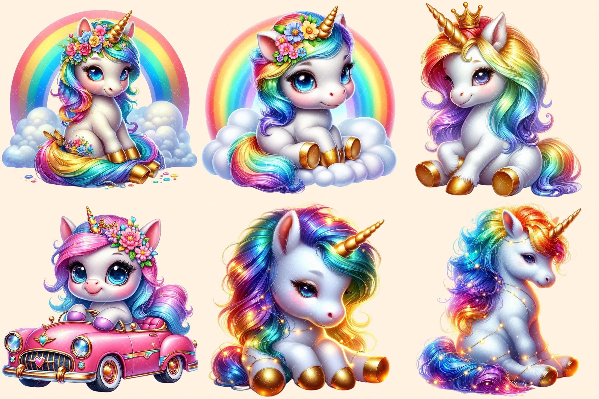 Baby Unicorns Clipart – Magical Illustrations, Commercial Use (PNG ...