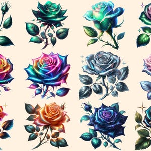 Fantasy Roses PNG Clipart Collection - 54 PNG, Magical rose illustration, Enchanted floral art, Commercial use, Digital download