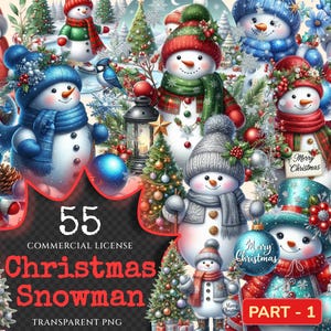 Christmas Snowman PNG Clipart Collection - 55 PNG, Festive winter graphics, Holiday snowman art, Commercial use, Digital download