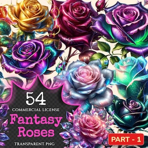 Fantasy Roses PNG Clipart Collection - 54 PNG, Magical rose illustration, Enchanted floral art, Commercial use, Digital download