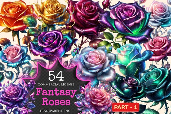 Fantasy Rose Clipart – Magical Floral PNG Illustrations (Digital Download)