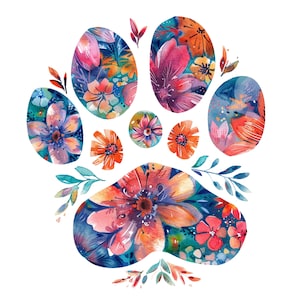 20 High-Quality Floral Paw Prints Clipart - Floral paw prints digital watercolor JPG instant download for commercial use - Digital download