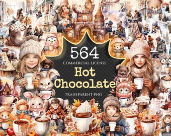 Hot Chocolate Watercolor Clipart Bundle – 560+ PNG Images (Digital Download)