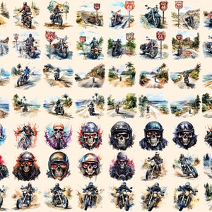 Bikers Watercolor Clipart Bundle - 480+ transparent PNG, Road warrior enthusiast illustrations, Motorbike, Commercial use, Digital download